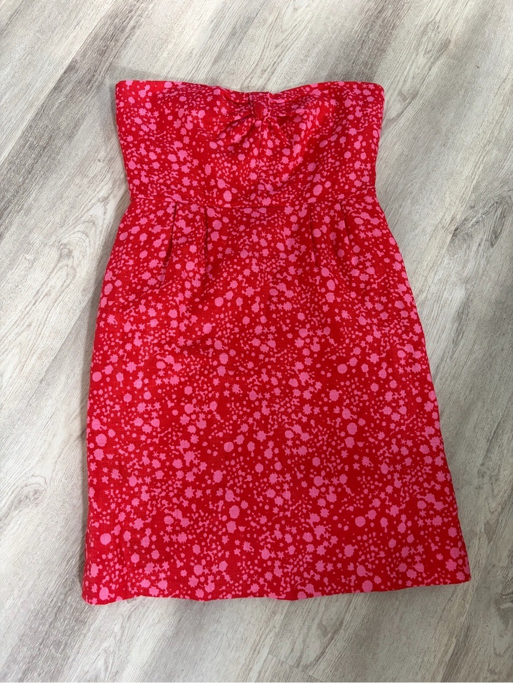 J. Crew Strapless Linen Redy and Pink Dress Women’s 8